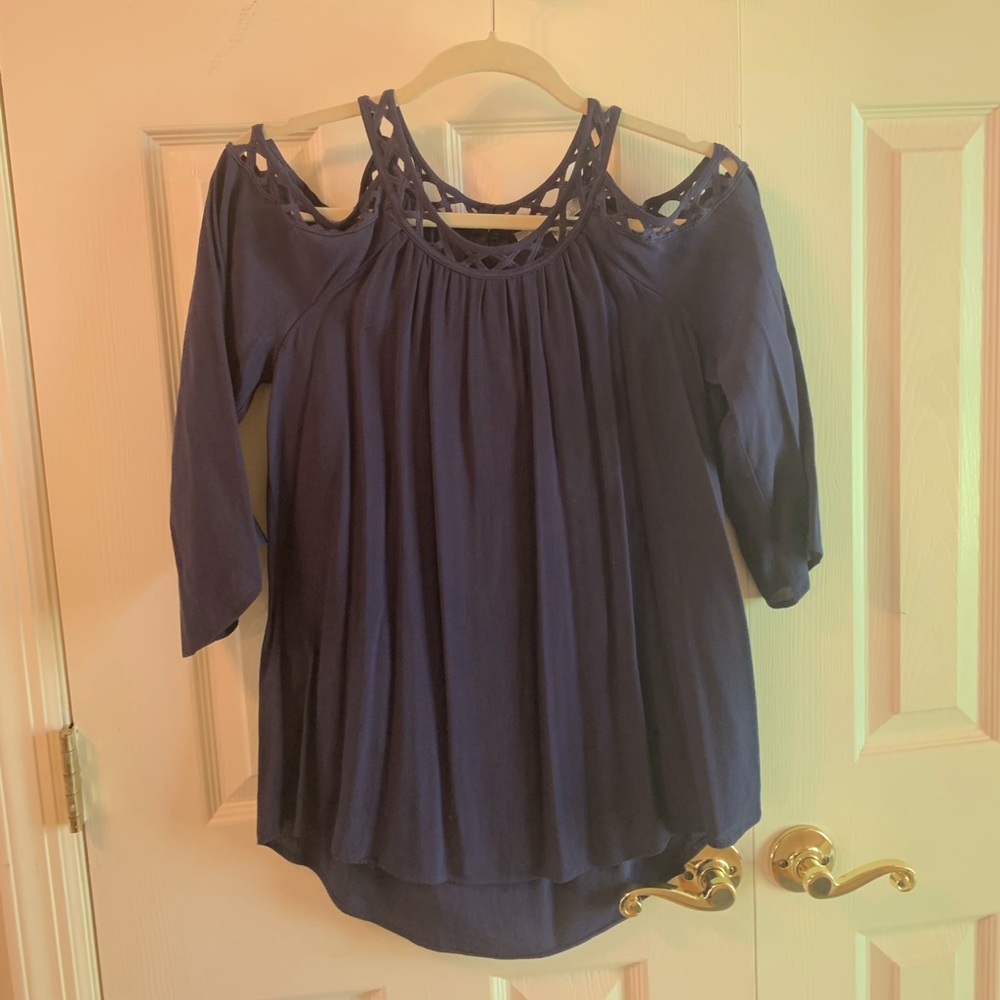 Daniel Rainn Cold Shoulder Navy Blouse Size Small